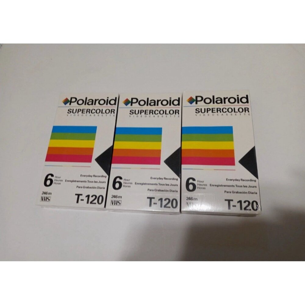 Lot of 3 Polaroid T-120 Supercolor Blank Video VHS Tapes New Sealed 6 Hours